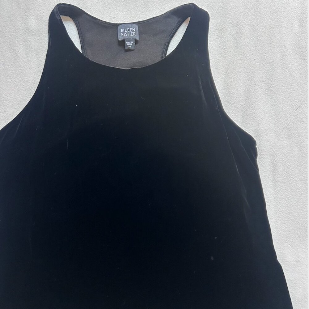 Eileen Fisher Velvet Bateau Neck Sleeveless Tank – Black – Size Large